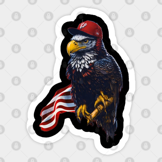 ai generated design for 4th of July, an eagle, a flag and a baseball hat Sticker by Apparels2022